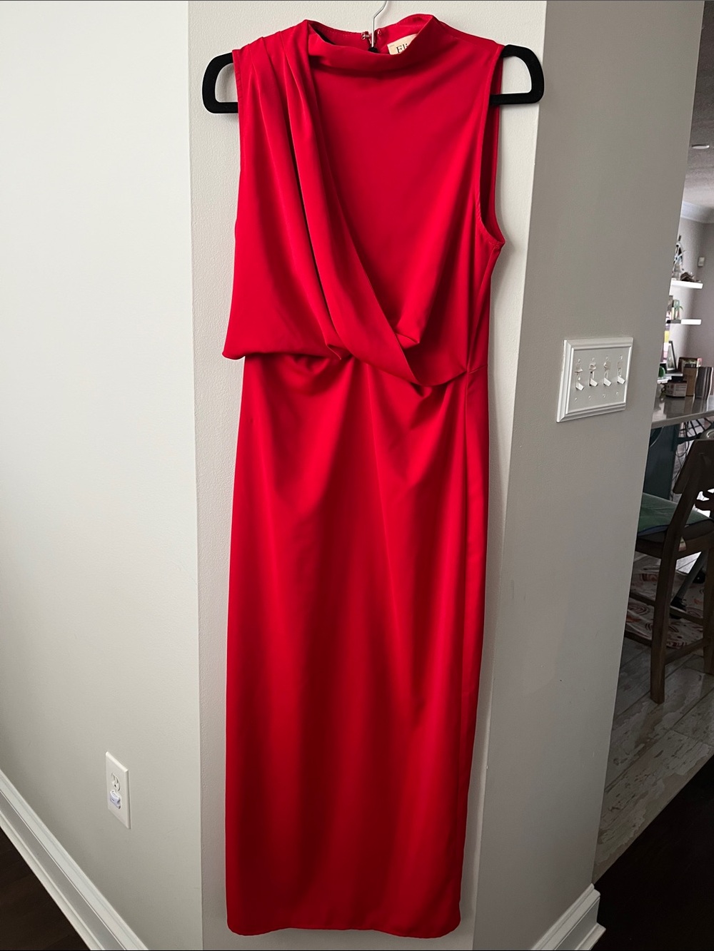 Elie Tahari Red Draped Sleeveless Midi Dress